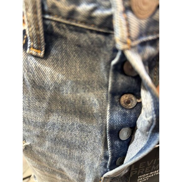 Levi's Premium High Rise Deconstructed Denim Skirt Size 28 Button Fly Raw Edge - Picture 6 of 12